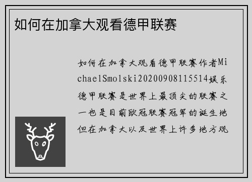 如何在加拿大观看德甲联赛